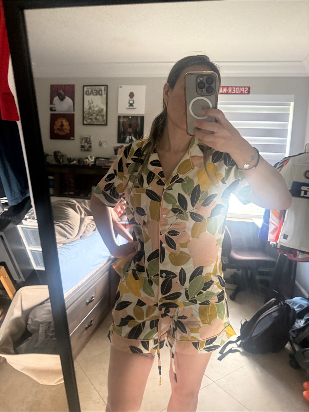 Rachel Zoe Yellow Green Floral Leaf Short Pajama Set